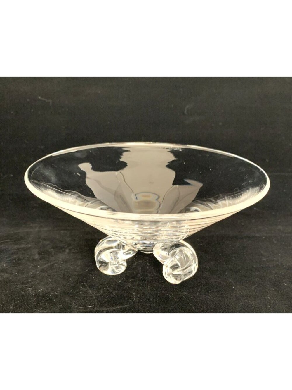 MCM Steuben Footed Crystal Low Bowl 6" Diameter 3 Scroll Feet Round John Dreves
